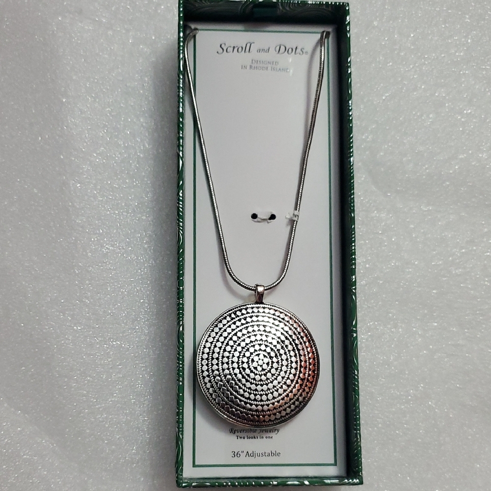 Scroll And Dots Silver Tone Pendant Necklace